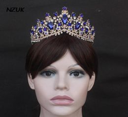 Headpieces NZUK European Brides Wedding Tiara Accessories Royal Blue Dress Hair Rhinestone Band Clip Ring4767957