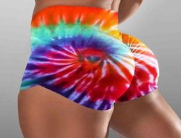 Women039s high waist yoga shorts tie dye fitness hip mini biker summer tiktok sports short leggings Tiedyed color ladies G8551425