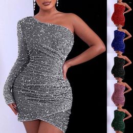 Casual Dresses Women's Short Sequin One Shoulder Wrap Dress Banquet Evening Long For Women Elegant Slit