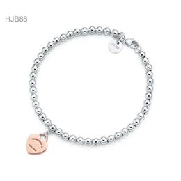 Pendants Luxury Jewellery Designer Tiffanyitys Charm Bracelets Love Tiff Heartshaped 100 925 Bead Silver 4mm Round Bracelet Female Thickened Bottom Plating for Ogda