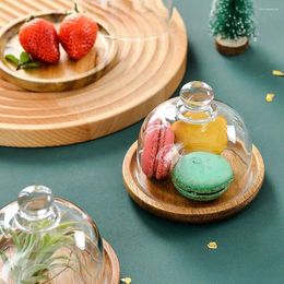 Plates Wooden Cake Stands With Dome Cover Plate Glass Stand Lid Dessert Display Fruit Snack Storage Tray Home Kitchen Tools