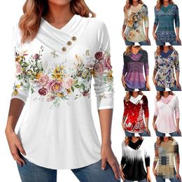 Women's Blouses Dressy For Women Winter Baggy Long Sleeve Graphic Tees V Neck Top Fall Colour Block Button Sweatshirts Trendy Womens Tech