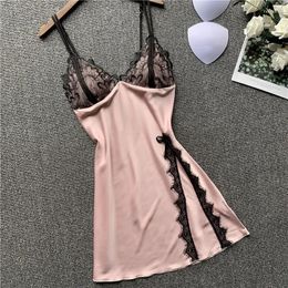 Women's Sleepwear Summer Women Satin Sleeveless Nightgowns Female Sexy Nightshirts Split Sleepshirts Lace Backless Nightdress