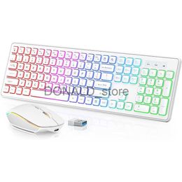 Keyboards Backlit Wireless Keyboard and Mouse Combo Rechargeable Full-Size Ergonomic 2.4G Quiet Keyboard Mouse for Mac WindowsLaptop PC J240117