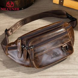 NIUCUNZH Leather Waist Bag Men Shoulder Chest Bags Motorcycle Fanny Pack Husband Phone Pouch Sports Belt Tactical Bags Hip Sack 240117