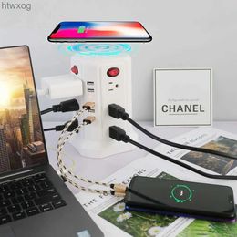 Power Cable Plug 2500W Tower Multi Power Strip Vertical 8 Way Outlets Sockets with Wireless Charging USB Surge Protector Circuit Protection YQ240117