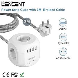 Power Cable Plug LENCENT Power Strip Cube with 4 AC Outlets 3 USB Port 1 Type C 3M Braided Cabe Multi Socket Power Adapter with Switch for Home YQ240117