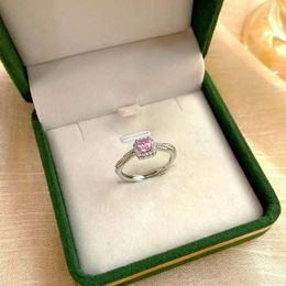 Cluster Rings Female Luxury Crystal Engagement Ring Dainty Pink Geometric Square Open Wedding Party For Women Girls