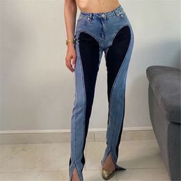 Calça jeans de emenda para mulheres com cintura alta calça de designers jeans calça longa longa