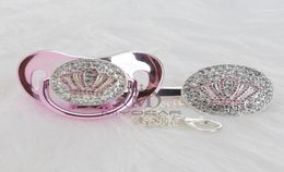 MIYOCAR Gold beautiful GOLD bling pink crown pacifier and pacifier clip set BPA dummy bling unique design APCB13531795