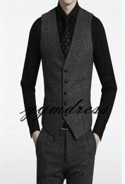 Dark Grey Tweed Wedding Groom Vests Groomsmen Vests Men039s Suit Vests Vest Dress Vest Waistcoat Dress Prom Party Custom Couple5813620