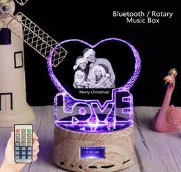 Bluetooth Rgb Light Love Crystal Custom Logo Laser Po Glass Po Frame Rotating Music Box Mp3 Speaker Wedding Birthday Christm4773281