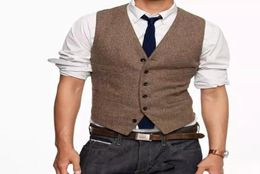 Country Wedding Brown Wool Herringbone Tweed Vests Groom Vest Slim Fit Mens Suit Vest Prom Wedding Waistcoat Plus Size Custom Made2545306