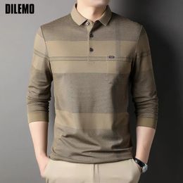 Top Grade Fashion Brand Designer Luxury Plain Mens Polo Shirts Regular Fit Casual Long Sleeve Tops Mens Clothing 240117