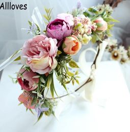 Rustic Floral Brides Crowns Headpieces Outdoor Wedding Kids Girls Garlands Headwear Hiarband Artificial Flowers Boho Country Hair 7877148