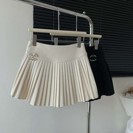 2024SS summer womens designer skirt fashion metal letter high waist pleated Skirt anti-glare thin mini skirts women