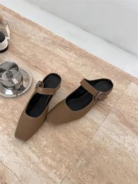 Slippers Shoes Cover Toe Woman's Female Mule Square Heel Luxury Slides Low Shallow 2024 Mules Block Designer PU Hoof Heels Rubbe