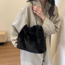 Evening Bags 2024 Faux Fur Crossbody Bag For Women Solid Color Handbag Autumn Winter Plush Shoulder Ins Casual Chain Bucket Purse