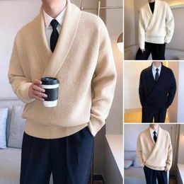 Men's Sweaters Solid Colour Knitwear Cross Deep V Neck Knitted Sweater Thick Warm Windproof Fall Winter Pullover For Daily Casual Wear