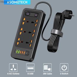 Power Cable Plug Power Strip 2500W 6 USB 6 AC Outlet 2 Switch Multiprise Portable Extension Socket Plug 2M Cable Universal Power Socket Charger YQ240117