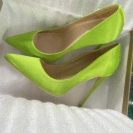 Dress Shoes Green Women Satin Pointy Toe 8cm 10cm 12cm High Heel Wedding Bridemaids Elegant Stiletto Pumps Plus Size