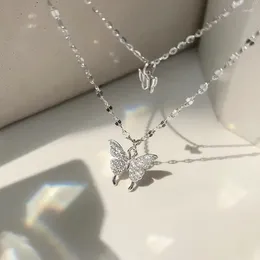 Pendant Necklaces Charm Double Layer Silver Color Butterfly Necklace For Women Luxury Zircon Crystal Choker Chains Wedding Bride Jewelry