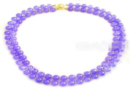 Fashion 2Rows 10mm Natural Lavender Jade Gemstone Round Beads Necklace 18quot19quot4723617