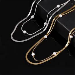 Pendant Necklaces Hip Girl Double Blade Pearl Necklace For Women Charm Chain Banquet Choker Jewellery Wedding Gifts