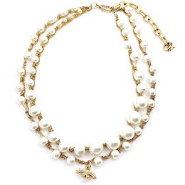 Designer Luxury Brass Pearl Necklace Famous French Brand Classic Double Layer Pearl Inlay High Quality Copper Women Charm Jewellery Girl Fashion Gift