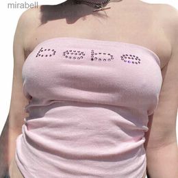 Women's Blouses Shirts BIG PROMOTION 2023 new European and American fashion casual summer cute rhinestone letters retro girl tube top street sexy vest YQ240117