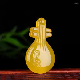 Pendants Natural Yellow Chalcedony Hand Carved Lute Pendant Fashion Jewellery Men's And Women's Agate Confidant Necklace Sweater Chain