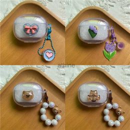 Cell Phone Cases For Realme Buds T100 Case Cute Bear Pearl Pendant Earphone Cover Transparent TPU Cover Fudnas For Realme T100 YQ240117