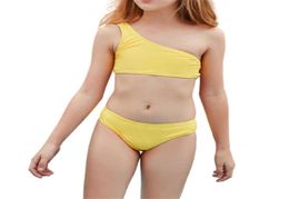 L12 Off Shoulder Bikini Girls Holiday Cute Solid Set Two Piece Swimsuit Bathing Suit 2021 Summer Kids Swimwear For OnePieces2381491