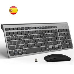 Keyboards Spanish Wireless Keyboard and Mouse Ultra Slim Combo 2.4G Silent Compact Teclado Scissor Key Keyboard Set for PC Laptop tv box J240117