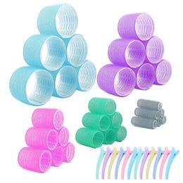 30/48Pcs Jumbo Hair Roller Set Self Grip No Heat Hair Curler with Duckbill Clips Hairdressing Heatless Curling Rod Styling Tools 240117