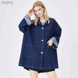 Women's Leather Faux Leather New design feeling loose straight jacket Women's retro casual blue denim jacket YQ240116