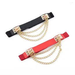 Belts Retro Cool Fashion Elastic Waistband Punk Tassel Chain Lady Waist Women Belt PU Leather Cloth Ornament