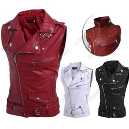 Casual PU Men Vest Waistcoat Winter Jacket Turn-Down Vests Thicken Warm Coat Sleeveless Leather Clothes Male Clothing XXL 240116