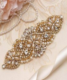 MissRDress Bridal Dress Sash Belt Gold Crystal Rhinestones Pearls Wedding Belt And Sash For Women Dresses YS8487702652