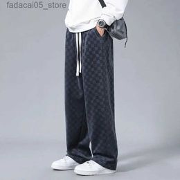 Men's Pants Spring Autumn Men's Designer Running Baggy Track Pants Plaid Corduroy Straight Leg Wide Leg Casual Sweat Pants for Men Clothing Q240117