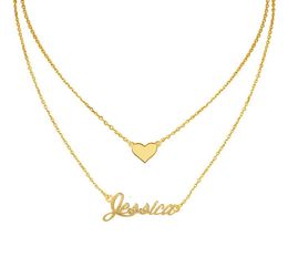 Personalised Name Spaced Necklace for Women Fashion Gift Birthday Customised Any Name Layers Chain pendant Necklace Jewellery Gold 1992372