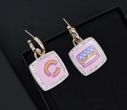 2024 Luxury quality charm drop earring with pink Colour in 18k gold plated have stamp box square shape PS3812A