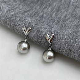 Dangle Earrings 2024 Arrival Simple Temperament Gray Pearl Stud For Women Fashion Heart Drop Earring Jewelry Gifts Wholesale