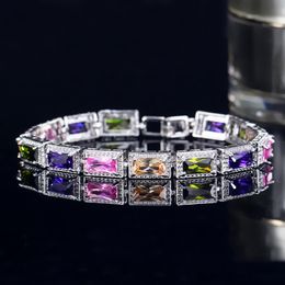 square tennis designer bangle bracelet Jewellery designers women diamond iced out chain Colourful zirconia crystal copper silver luxury bracelets woman present