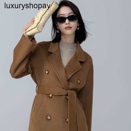 Designer Maxmaras Cashmere Coat Womens Wool Coats 101801 Camel Fleece Doublesided Long Fur Loose Fit Hepburn Classic Mid Length High Milard Top