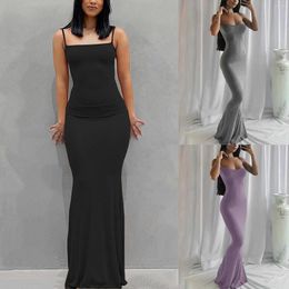 Casual Dresses Women's Fashion Solid Colour Dress Bodysuit Sling Slim Long Home Elegant Sexy