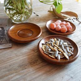 Plates 2024 1Pcs Round Tableware Small Wooden Plate Kitchen Bread Fruit Dessert Solid Wood Snack Tray Home Trinket Dishes