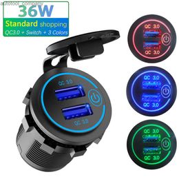 New Dual USB 12V/24V Car Lighter Socket Plug QC3.0 Touch Switch Waterproof Universal Truck Car Charger For Phone Tablet DVR Camera