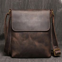 Genuine Leather Daily Casual Shoulder Bag for Men Small Dark Brown Vintage Messenger Men's Fashion Design Sling Bags 240117