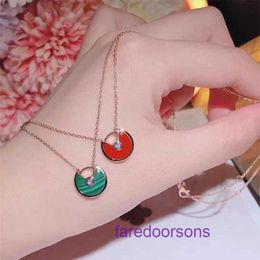 Brand womens Carter Necklace for sale online shop Amulet Female 925 Sterling Silver Plated 18K Gold Inlaid White Fritillaria Red Agate Round With Original Box